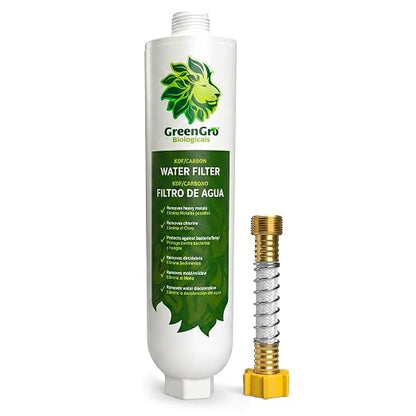 GreenGro Garden Hose Water Filter | KDF + Activated Carbon | Removes Chlorine, Chloramines, Heavy Metals & Sediment | 40,000 Gallon Capacity | Hydroponic, Pond & Garden Use