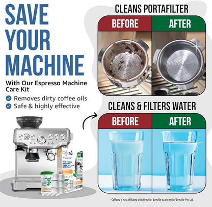 Caffenu Breville Compatible Cleaning Tablets & Water Filter. 52 Espresso Machine Cleaning Tablets & 6 Breville Filters for Espresso Machine. Removes Build-up & Filters Water Impurities. Years Supply.