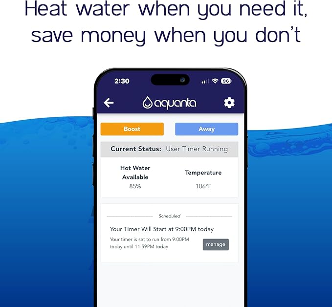 Smart Water Heater Timer: Optimize Hot Water Usage - Compatible with Alexa - Installs in Minutes, No Plumbing Required. Compatible with Gas Water Heaters. Leak Sensor Included.