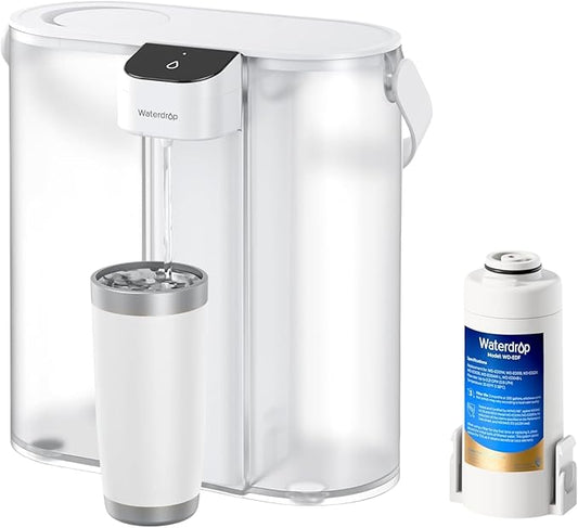 Waterdrop Compact Electric Water Filter Pitcher, 200-Gallon Rechargeable Instant Powerful Dispenser, NSF/ANSI 42&53&401, Reduce PFOA/PFOS, Lead, Chlorine, 14-Cup, White, with 1 Filter, NOT Reduce TDS