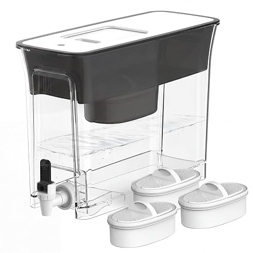 Waterdrop WFD-40L Water Filter Dispenser with 3 Filters, 35-Cup, Black | 200-Gallon Long-Life Water Filter Pitcher, Large Capacity, Reduces Chlorine, PFOA/PFOS and More, BPA Free