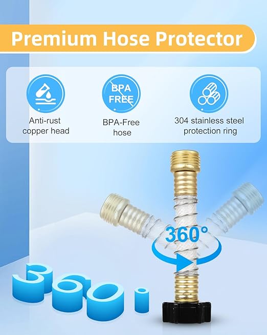 RV Inline Water Filter with 2 Flexible Hose Protector, Reduces Chlorine, Bad Taste, Rust, Corrosion, Sediments, and Turbidity, Ideal for RVs, Garden, Car Washing, Gardening, Planting, 4 Pack