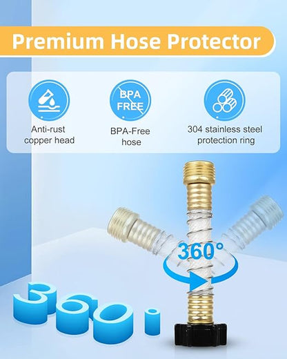 RV Inline Water Filter with 2 Flexible Hose Protector, Reduces Chlorine, Bad Taste, Rust, Corrosion, Sediments, and Turbidity, Ideal for RVs, Garden, Car Washing, Gardening, Planting, 4 Pack