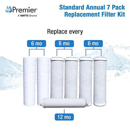 Watts Premier Annual 7-Pack Standard Water Filter Replacement Kit for RO-TFM-5SV, WP-ST6DM, WP-5, WP5-50 Reverse Osmosis System, 2 Sediment Filters, 4 Carbon Pre-Filters, GAC Inline Post-Filter