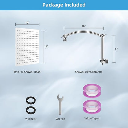 Hibbent All Metal cUPC Certified Rain Shower Head, 12'' High Pressure Rainfall Showerhead with 16" Shower Head Extension Arm, Solid Brass Adjustable Shower Arm Extender, fixed Showerheads, Chrome