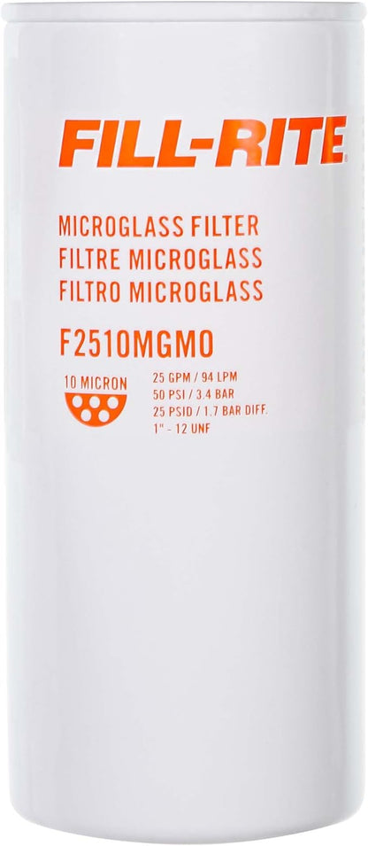 Fill-Rite F2510MGM0 1"-12 UNF 10 Micron Microglass Fuel Filter, Up to 25 GPM, Spin-On Particulate Filter for Fuel Transfer Systems, Removes Dirt, Rust & Contaminants