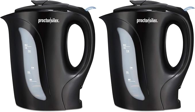 Proctor Silex Electric Tea Kettle, Water Boiler & Heater Auto-Shutoff & Boil-Dry Protection, 1000 Watts for Fast Boiling, 1 Liter, Black (K2071PS) (Pack of 2)