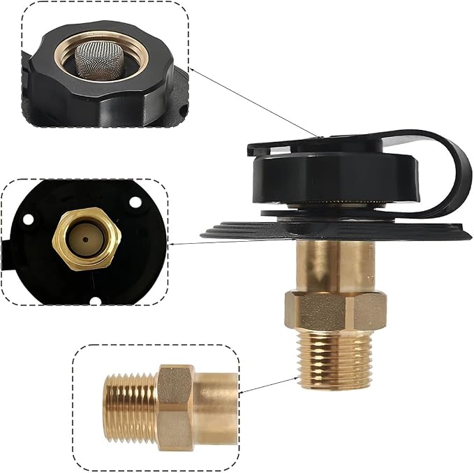 RV City Water Inlet with Check Valve, 3/4'' NH Female to 1/2" NPT Male Brass Motorhome Water Fill Inlet Connection, Camper Liquid Hose Connector, Universal for Trailer Camper RV (Black)