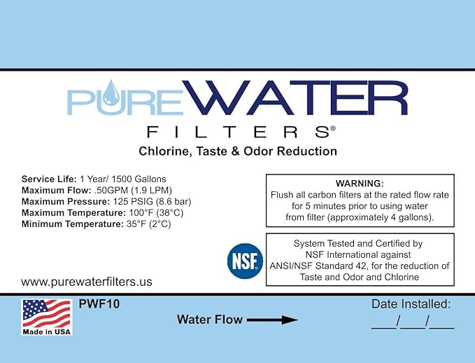 PureWater Filters Inline Water Filter Kit for Ice Maker with 1/4-Inch Direct Quick-Connect Fittings, Tubing and a T-Connector