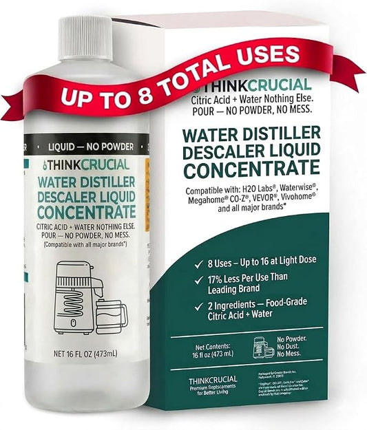 Think Crucial Water Distiller Descaler Liquid — Compatible with H2O Labs, Megahome, Waterwise, VEVOR, Durastill — 16 fl oz