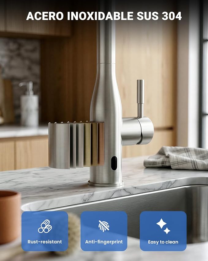 APPASO Touchless Kitchen Faucet with Soap Dispenser and Pull Down Sprayer | Brushed Nickel S304 Stainless Steel cUPC Lead-Free Hoses Hands-Free Motion Sensor Faucets 3 Modes for Farmhouse RV Sink