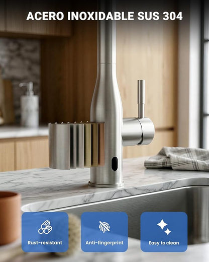 APPASO Touchless Kitchen Faucet with Soap Dispenser and Pull Down Sprayer | Brushed Nickel S304 Stainless Steel cUPC Lead-Free Hoses Hands-Free Motion Sensor Faucets 3 Modes for Farmhouse RV Sink