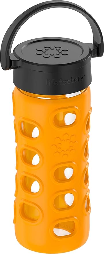 Lifefactory 12-Ounce BPA-Free Glass Water Bottle with Classic Cap and Protective Silicone Sleeve, Marigold