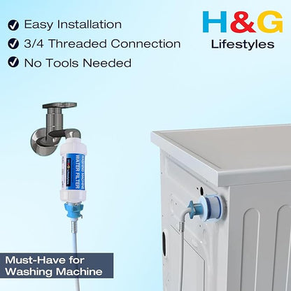 H&G Lifestyles Water Filter for Washing Machine,Water Softener Anti-Scale Water Filtration,with 3/4" GHT Garden Hose Filter, Prevent Scale Build-up,for Water Heater Swamp Cooler,1PACK