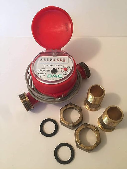 DAE AS200U-75RP Hot Water Meter with Pulse Output, 3/4" NPT Couplings, Gallons.