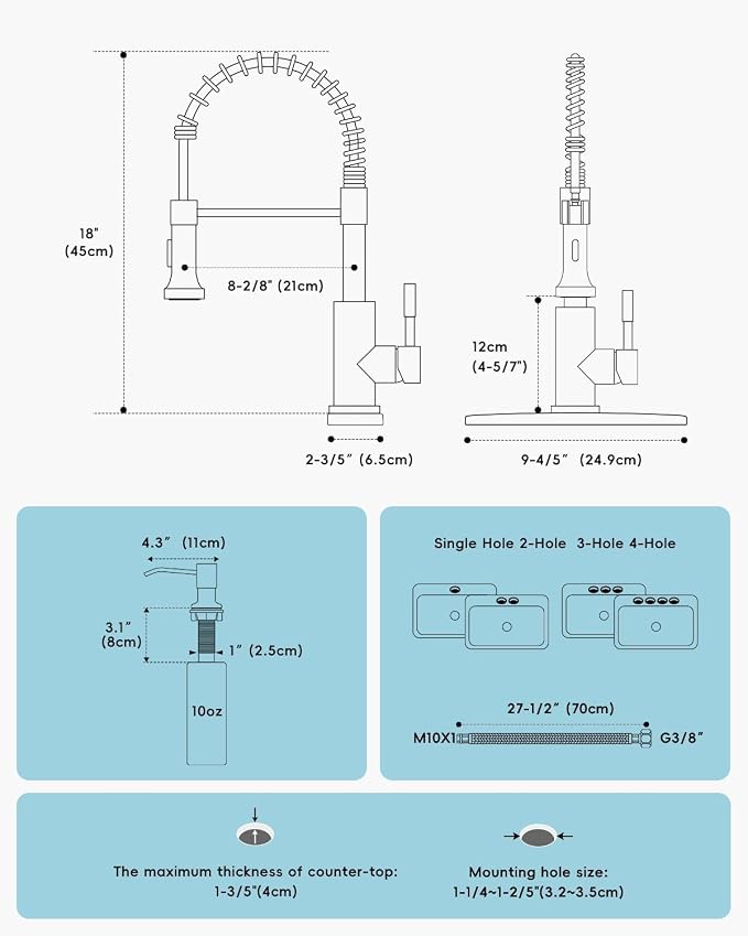 APPASO Black Kitchen Faucet with Soap Dispenser & Pull Down Sprayer | NSF/ANSI/CAN 372 & Lead-free, SUS304 Stainless Steel 3 Modes Faucet for Farmhouse, Bar & RV