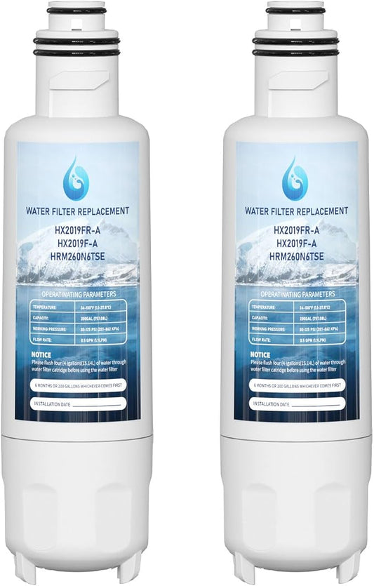 HX2019F-A HX2019FR-A Water Filter Replacement, Compatible With Hisense HRM260N6TSE, HRFD560SW, HRCD585BW, HRFD634BW, HRCD650BW, HRCD586TBWB and Mora MRM260N6TSE 2 Pack