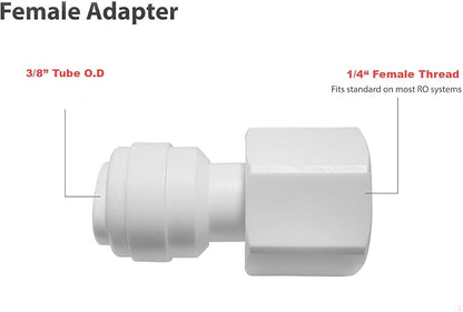 Plastic Reusable 3/8 Water Line Fittings Female 1/4 x 3/8 Tube OD Quick Connect Fittings for Water Filters and RO Systems (10, 3/8"OD*1/4"Female Thread)