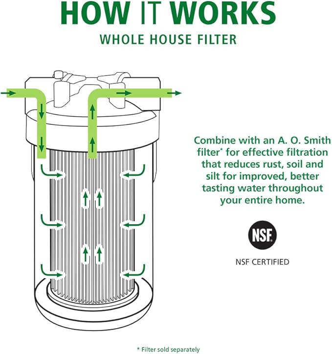 A. O. Smith Single-Stage Whole House Water Filter with Filter Replacement Timer for Sediment Reduction - Large Capacity - DIY Installation - Easy Filter Replacements
