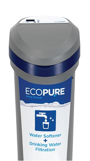 EcoPure EPH130 Whole House Water Softener & Filtration System – 2-in-1 Design for Soft Water & Better-Tasting Drinking Water, AutoSense AI Technology