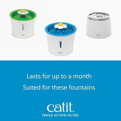 Catit Triple Action Replacement Original Water Fountain Filters, 12 Pack – Official Replacement Filters for Catit Cat Drinking Water Fountains