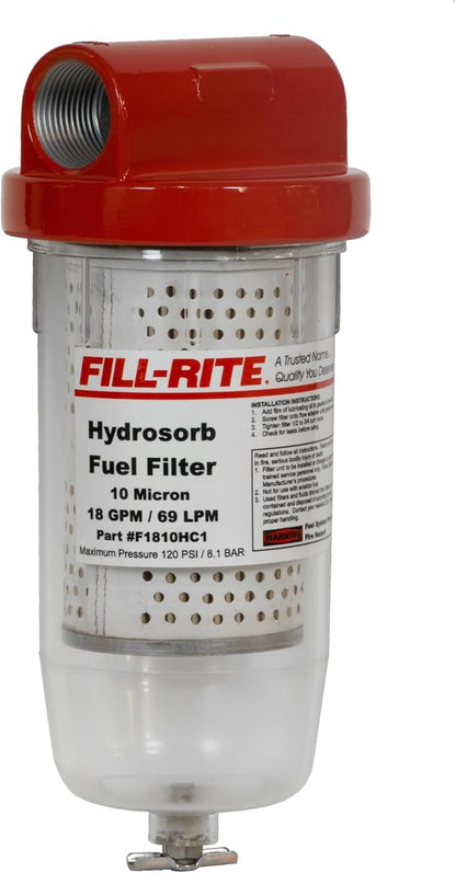 Fill-Rite FR1810HC1 10 Mircron Hydrosorb 25 GPM Clear Bowl Fuel Filter with 3/4" Filter Head