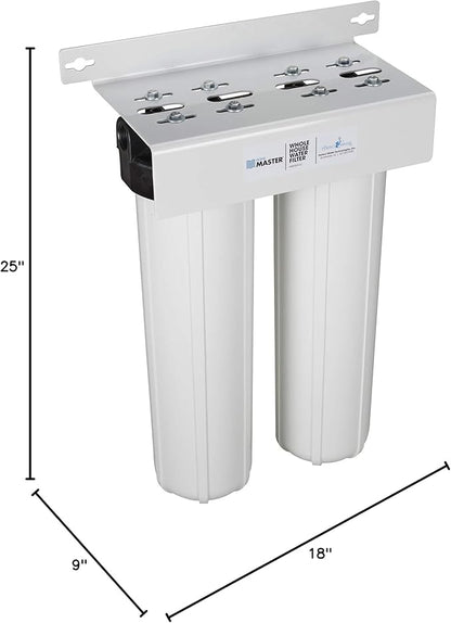 Home Master HMF2SdgC Whole House Water Filter, 4-layer sediment filter 25 to 1 micron, Radial Flow Carbon 20gpm, 1” NPT ports, Patented heavy steel bracket fits 16” wall studs, Pressure Performance