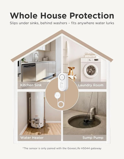 GoveeLife Water Leak Detector 1s with 4.92 ft Sensor Cable, Water Sensor with 105dB Adjustable Alarm, 5-Year Battery Life, IP67 Waterproof, Suitable for Homes & Basements