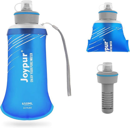 Water Filter Survival - Collapsible Water Bottle with Filter 0.01 Micron Squeeze Filtered Water Bottle 22oz for Hiking Backpacking Camping BPA-Free(Blue 650ml)