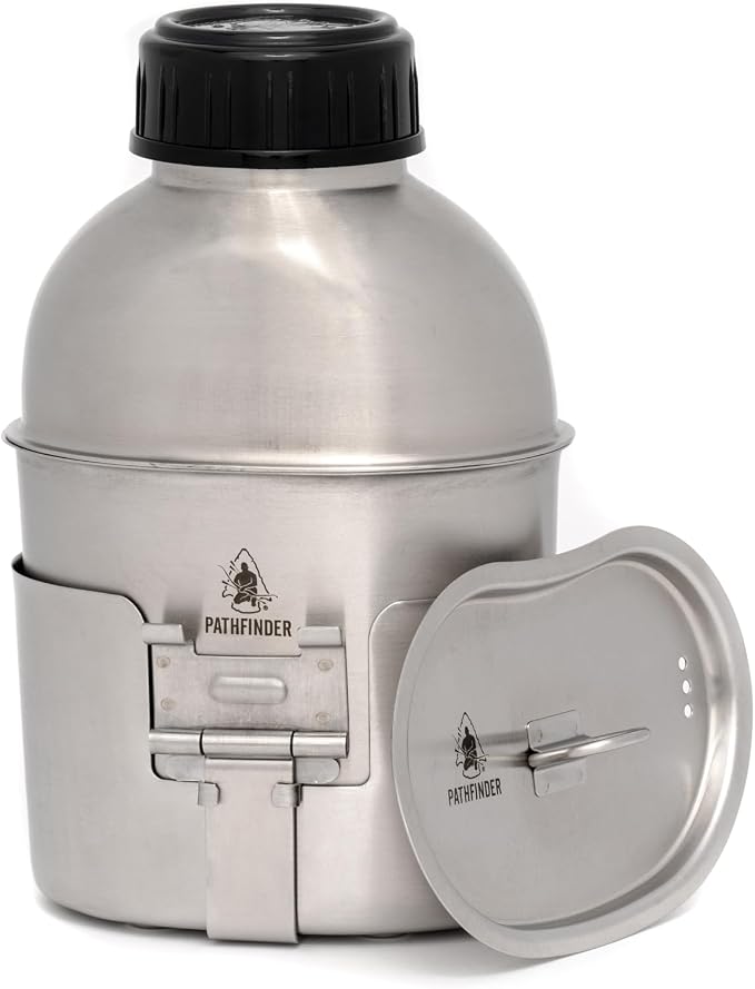 The Pathfinder School Canteen Cooking Set & Stainless Steel Nesting Cup with M34 Scout Canteen – Bushcraft Survival Gear, Camping Essentials, Hiking Water Bottle, Backpacking & Outdoor Cooking Kit