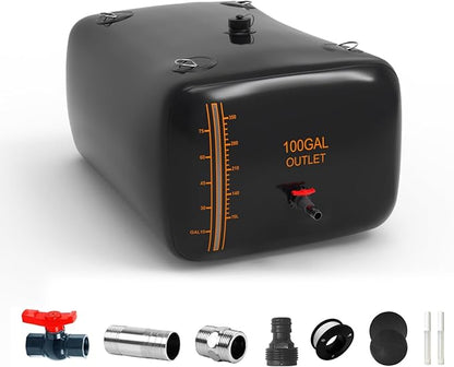 100 Gallon Water Bladder, 1000D PVC Foldable Portable Water Tank, Black Large Capacity Water Bag Container for Garden, Drought Resistance, Fire Prevention, Emergency Supply