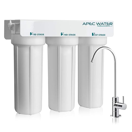 APEC Water Systems WFS-1000 3 Stage Under-Sink Water Filter System, White & Filter-Set-ES High Capacity Replacement Pre-Filter Set for Essence Series Reverse Osmosis Water Filter System Stage 1-3