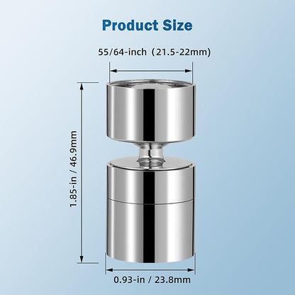 Hibbent Metal Faucet Aerator, 360-Degree Swivel Metal Kitchen Sink Aerator, Dual-function Sink Sprayer Attachment, Faucet Replacement Part 55/64'' Female Thread, Silver