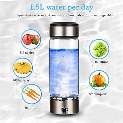 Rich Hydrogen Cup, Rechargeable Water Ionizer Portable Glass Bottles with Alkaline Energy 3 Minutes Micro Electrolysis Hydrogen Production