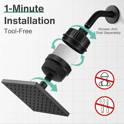 Cobbe High Pressure Filtered Shower Head Combo, Rain Shower Head with 20 Stage Shower Head Filter for Hard Water - Adjustable Replacement Remove Chlorine and Harmful Substances, Matte Black