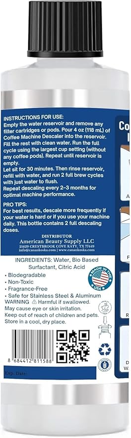 Coffee Machine Descaler 8 oz – Universal Descaling Solution for All Coffee Makers Drip Machines – Removes Limescale Calcium Buildup – 2 Uses (1, 8 Fl Oz (Pack of 1))