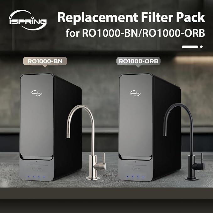 iSpring RO1000 Filter Set, 2x FCF1000 & 2x FPC1000 for Stages 1 & 3, Lasts 20-24 Months Based on Use & Water Quality, Compatible with RO1000-BN/RO1000-ORB 1000 GPD Tankless RO Systems