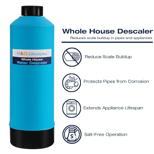 H&G Lifestyles Whole House Water Descaler Saltless,Up to 700,000 Gallons | NSF Certified Salt Free Water Softener Systems for Well Water, Anti Scale Buildup,Scale Inhibitor Filter,Silver-Enhanced