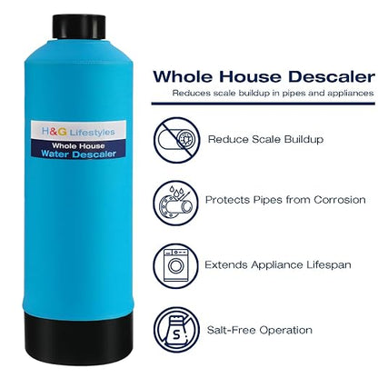 H&G Lifestyles Whole House Water Descaler Saltless,Up to 700,000 Gallons | NSF Certified Salt Free Water Softener Systems for Well Water, Anti Scale Buildup,Scale Inhibitor Filter,Silver-Enhanced