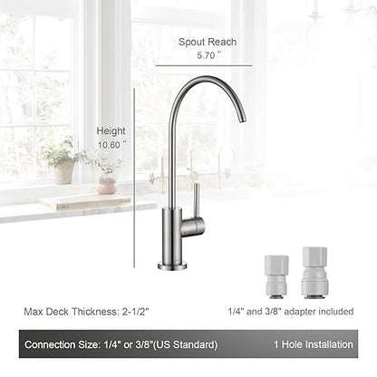 AguaStella AS09SS Stainless Steel Kitchen Water Filter Faucet RO Faucet for Most Reverse Osmosis Units or Water Filtration System in Non-Air Gap