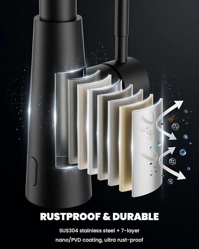 APPASO Black Touchless Kitchen Faucet Motion Sensor with Pull Down Sprayer | Lead-Free Single Handle Sink Faucet with Soap Dispenser & cUPC-Certified Hoses for Farmhouse Laundry Rv 1 to 4 Hole Sinks