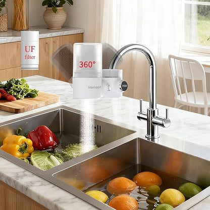 Vortopt 360°Rotating Water Filter Faucet,Ultra Filtration NSF/ANSI 42 Certified,Reduces 99% Chlorine,Odor,400 Gallons,Fits Most Standard Bathroom Sink Filter,T6-UF-White.