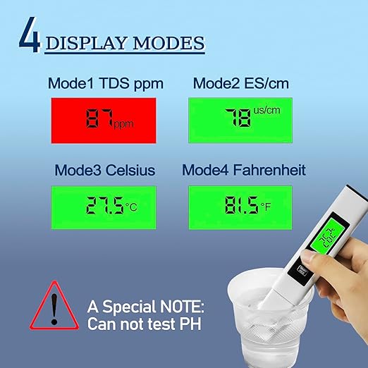 4-in-1 TDS/EC/Temp(°C/°F) Meter | 0-9990ppm Digital Water Tester | Accurate for RO/DI, Aquariums, Drinking Water | Instant Read