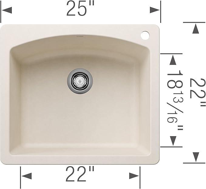 BLANCO 443060 Diamond Silgranit Single Bowl Sink Drop-In or Undermount, 25" L X 22" W - Soft White