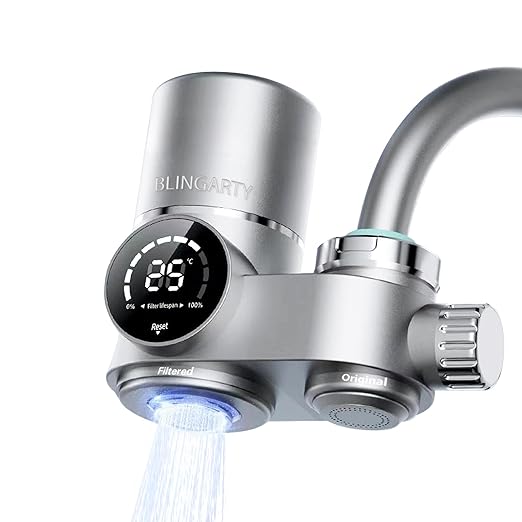 Water Filter for Sink Faucet, NSF Certified Faucet Mount Water Filtration with Real-Time Filter Life Indicator, Reduces Lead Chlorine, Heavy Metals (Incl. 1 Filter, 13 adaptors)