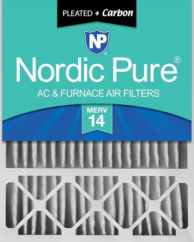 Nordic Pure 20x25x5 Pleated MERV 14 Plus Carbon Air Filters 1 Pack | Actual Size: 19 7/8 x 24 7/8 x 4 3/8 Honeywell Replacement Made in USA, Pro Strength Filtration, Pet & Odor Control