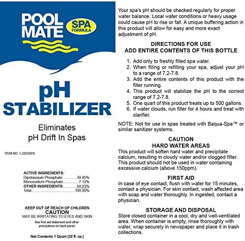 Pool Mate 1-Quart Premium pH Balancer for Hot Tubs, Stabilizes pH to The Correct Range, Made in USA