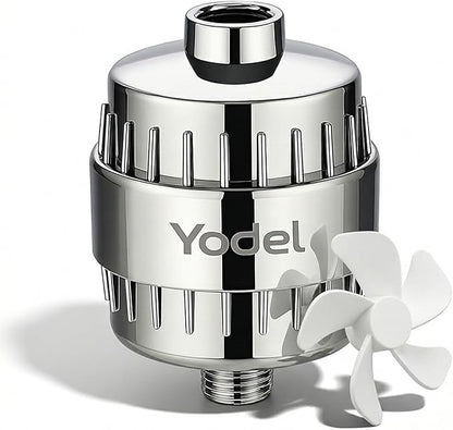 Yodel Shower Filter for Hard Water - 25 Stage Shower Head Filter Removes Chlorine for Hair and Skin, Reduces Dry Skin, Dandruff and Hair Damage, Universal High Output Water Filter,Chrome