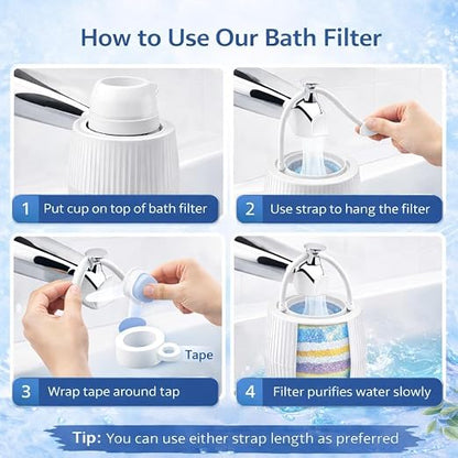 17-Stage Bath Filter for Tub & Bathtub Water Filter - Luxury Leak-Proof Hard Water Softener with Vitamin C & E - Removes Chlorine, Fluoride & Lead - 12k Gallon for Healthier Skin, Hair & NailsfnShop