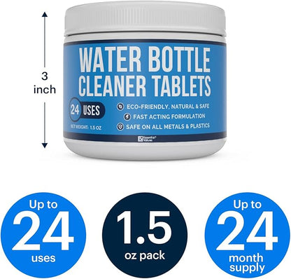 Essential Values Water Bottle Cleaner - Water Bottle Cleaning Tablets & Reservoir Bladder Cleaner Tabs (24 Tablets) - Tumbler Dispenser Hydration Pack Washer - Manufactured in USA
